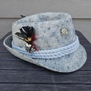 VTG German Bayerischer Berghut Walk Loden Hat Gray 5 Pins Oktoberfest Lederhosen